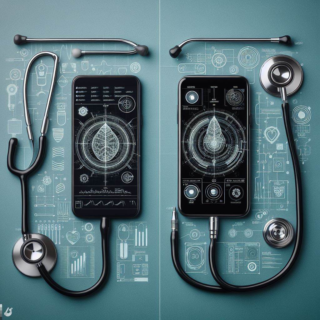 Comparaison côte à côte d'un stéthoscope traditionnel et d'un stéthoscope électronique