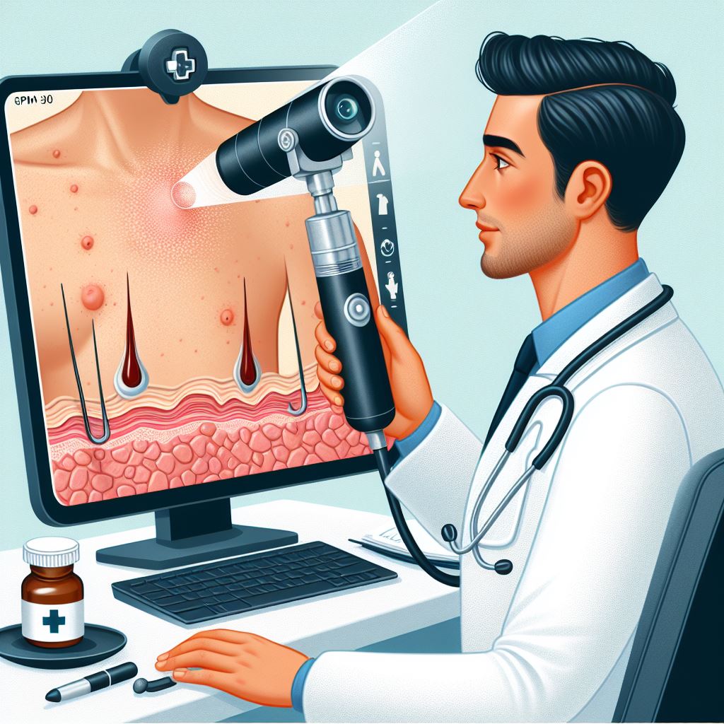 Médecin utilisant un dermatoscope numérique en télémédecine pour une analyse de la peau