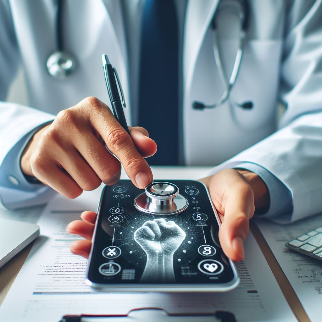 Médecin utilisant un stéthoscope électronique moderne pour un examen